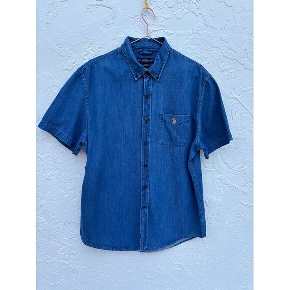 US Polo Assn Mens Vintage Front Button Denim Jeans Shirt Denim Blue Size Large - Picture 1 of 7